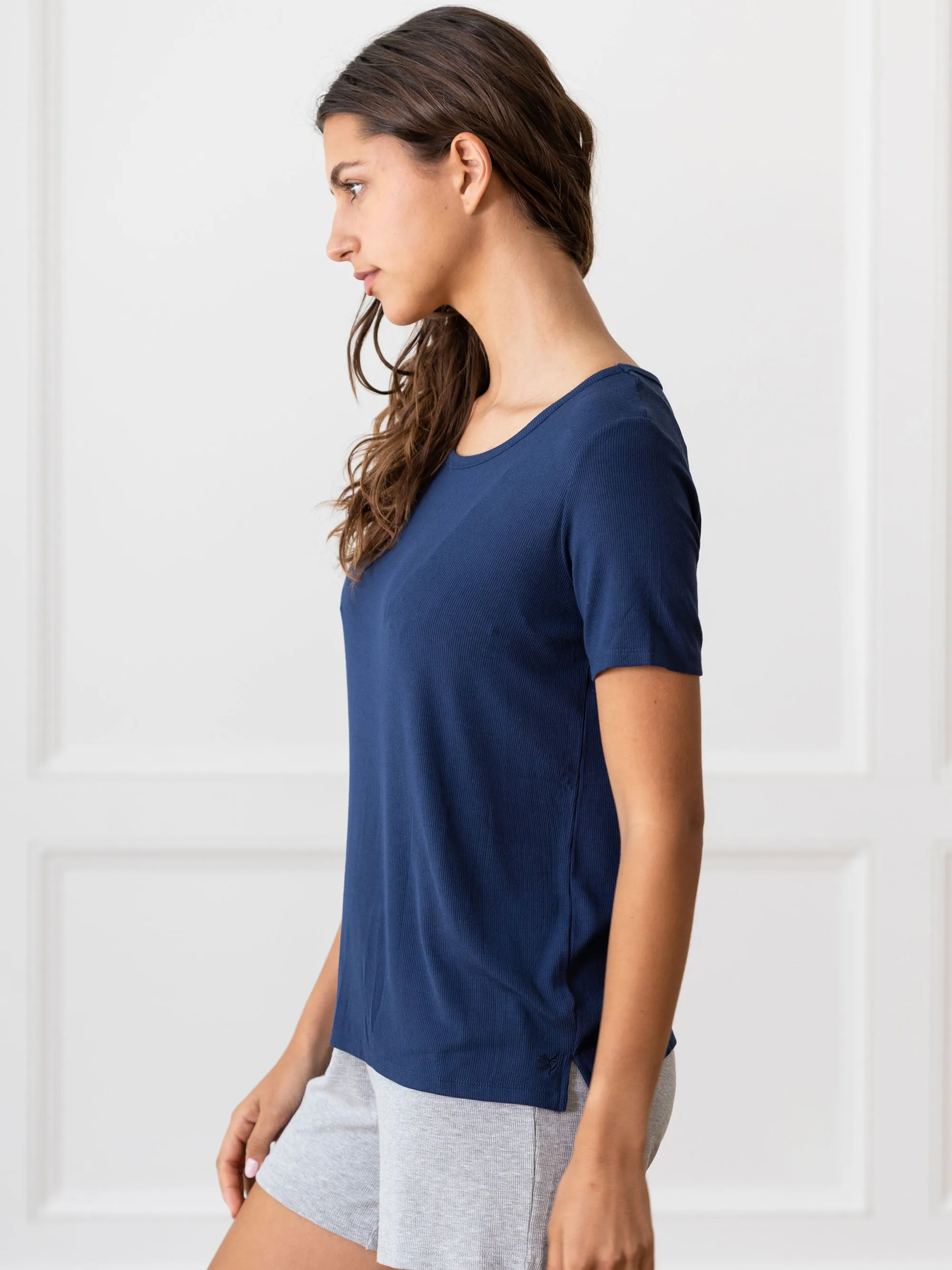 Women’s Bamboo Rib-Knit Short Sleeve Lounge Top