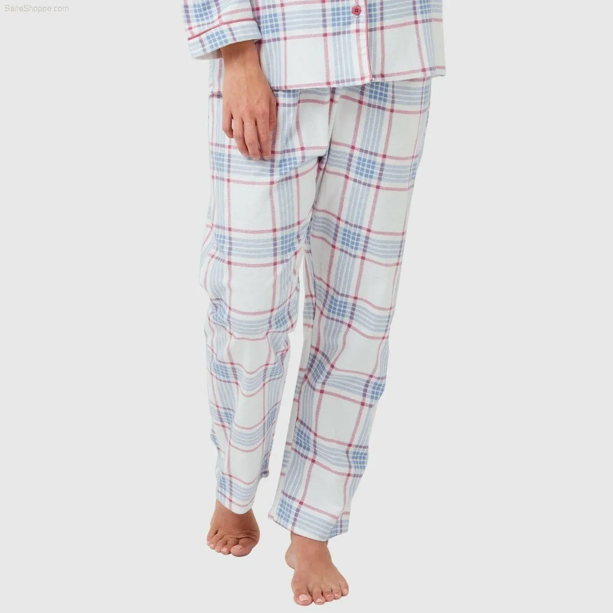 Women's Brushed Cotton Long Sleeve Wincey Pyjama Set Loungewear Spice red Ocean blue