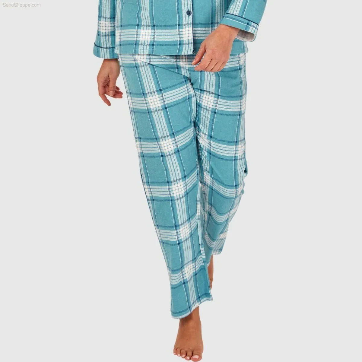 Women's Brushed Cotton Long Sleeve Wincey Pyjama Set Loungewear Spice red Ocean blue