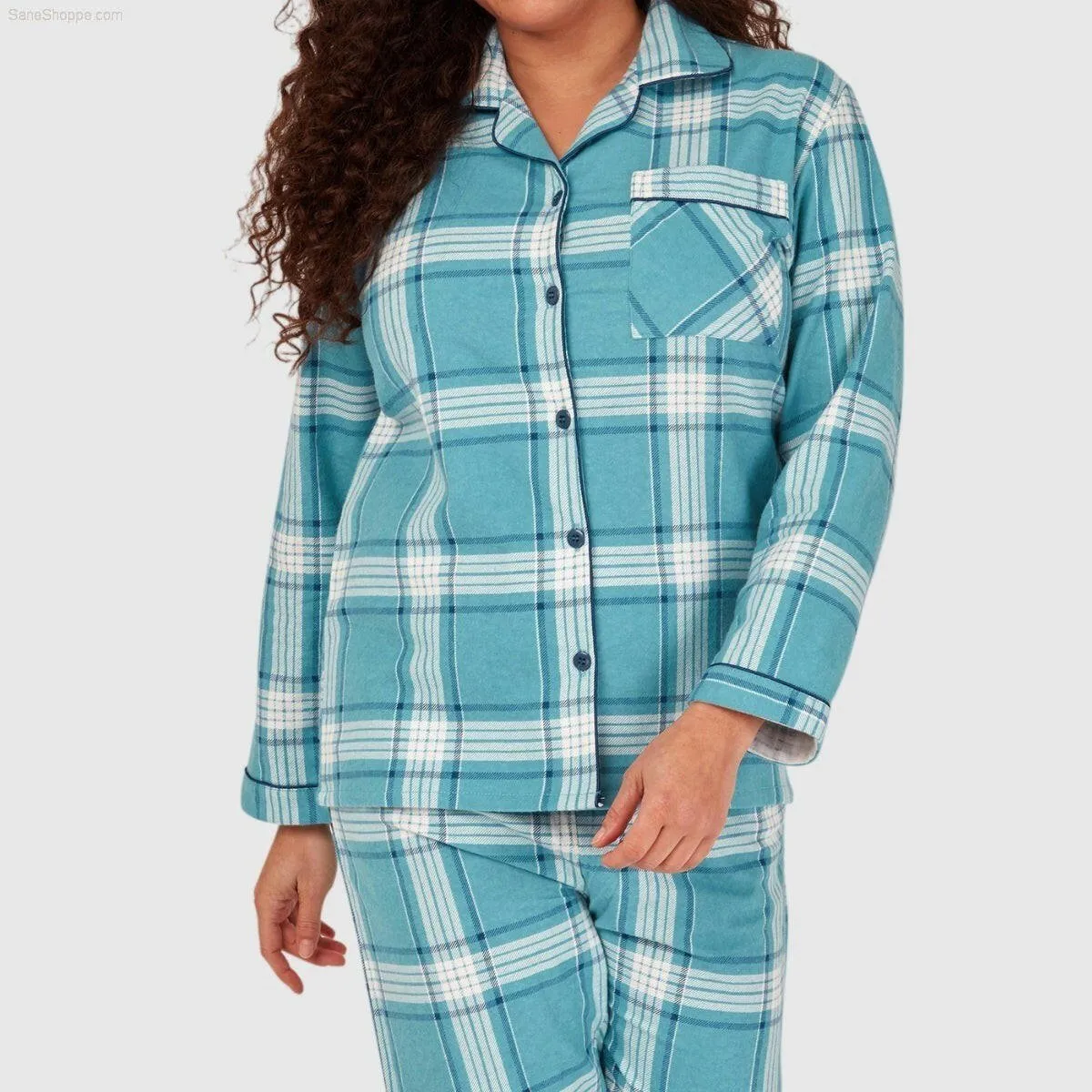 Women's Brushed Cotton Long Sleeve Wincey Pyjama Set Loungewear Spice red Ocean blue