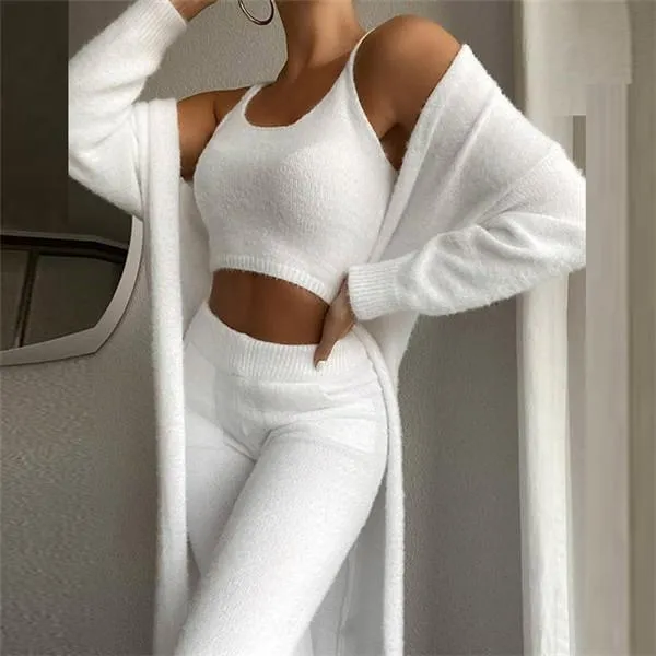 Women's Coral Fleece Pajama Set Autumn Winter Pajamas 3 Three-piece Pajama Vest   Trousers   Jacket Three-piece Suit