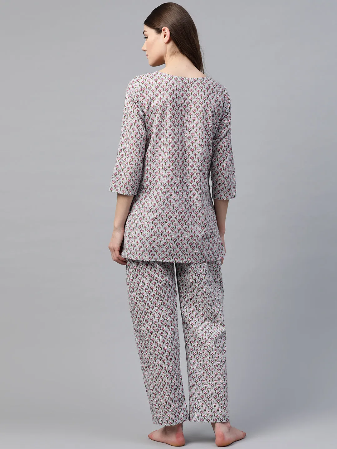 Women'S Grey Printed Loungewear/Nightwear