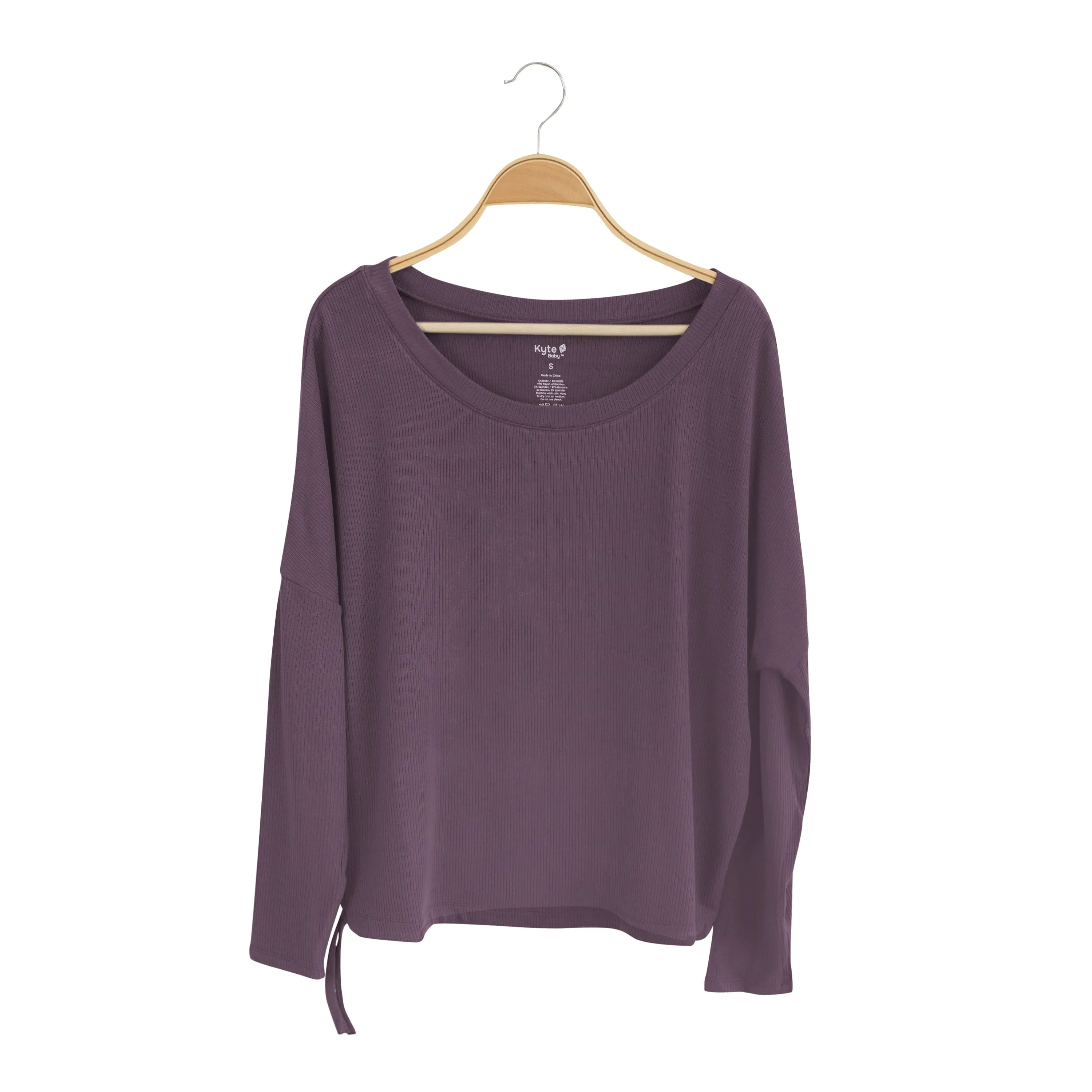 Women's Ribbed Long Sleeve Drop Shoulder Top in Currant