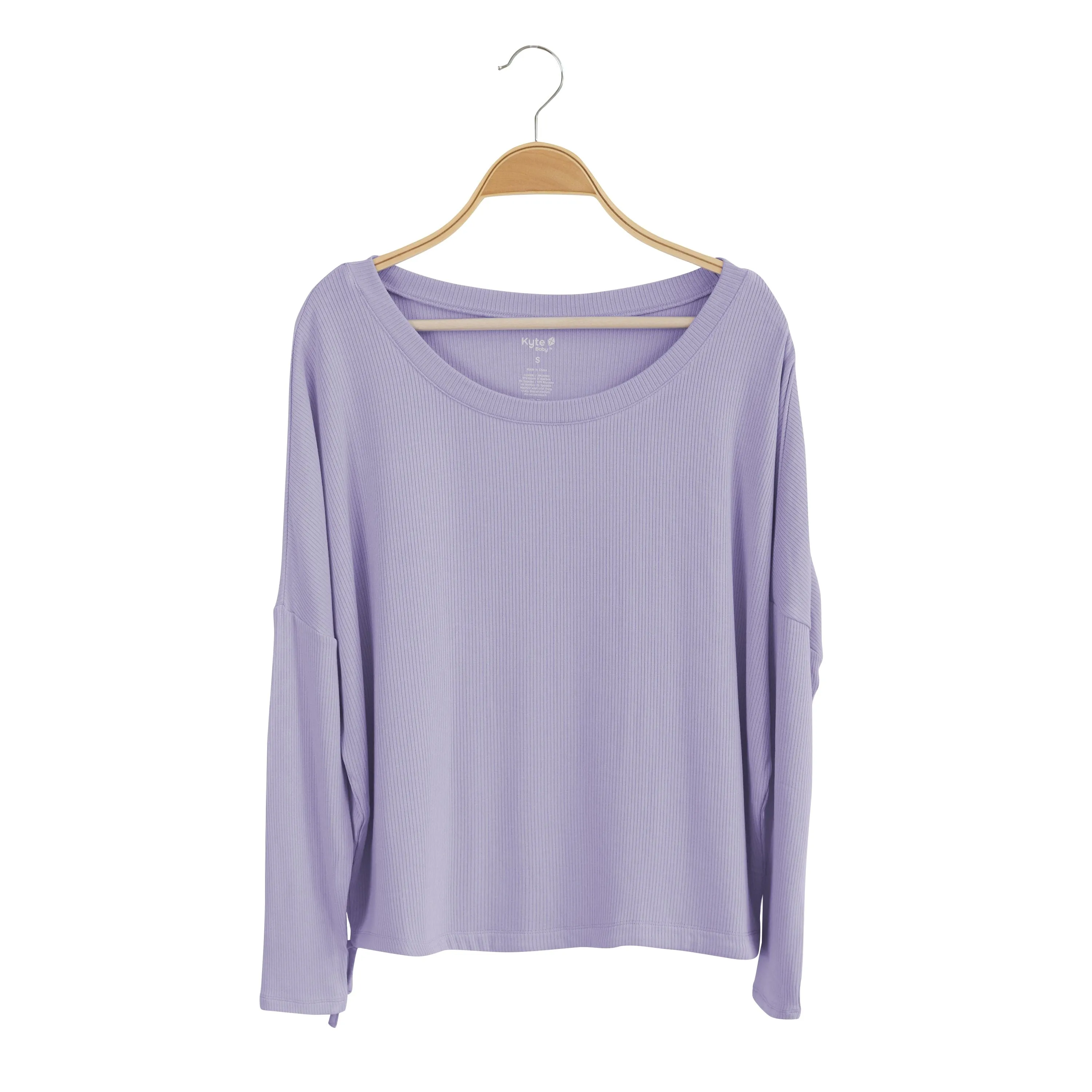 Women's Ribbed Long Sleeve Drop Shoulder Top in Taro