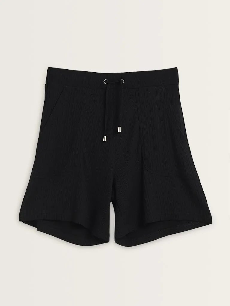 Wunderlove Black Ribbed High-Rise Shorts