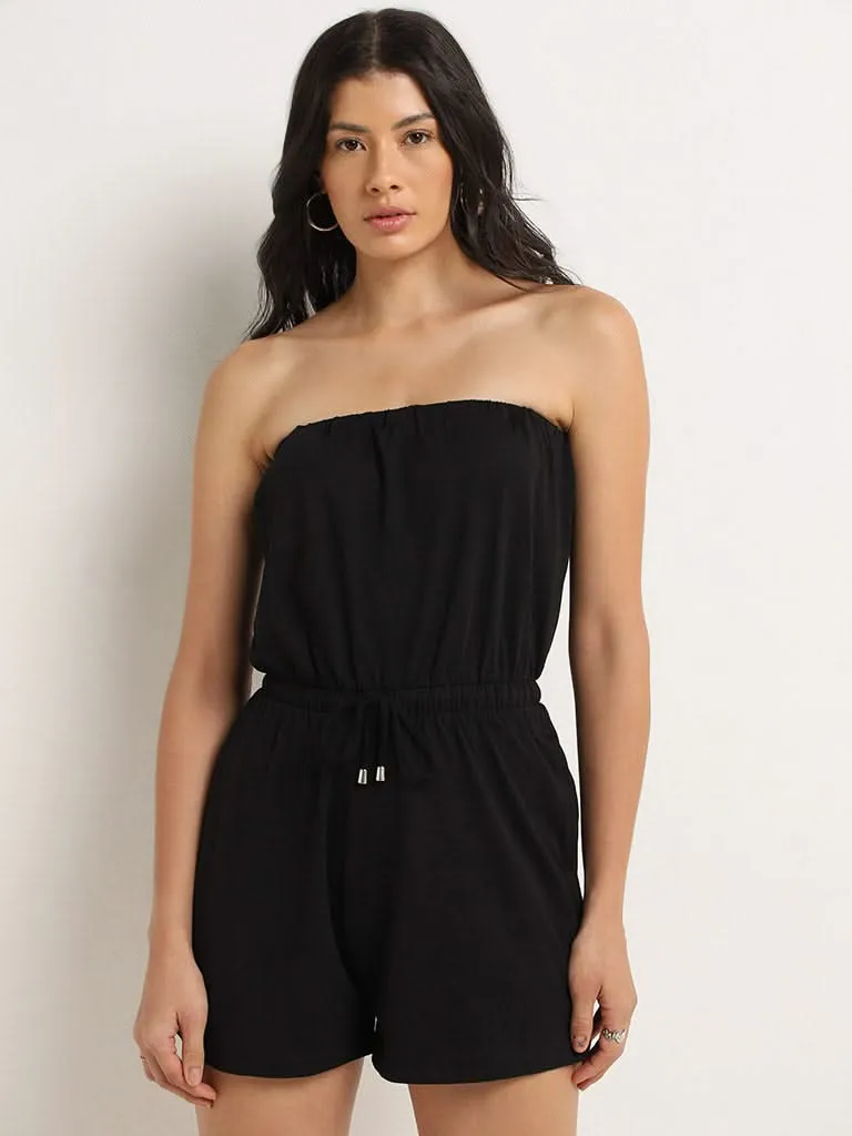 Wunderlove Black Romper Cotton Straight Dress