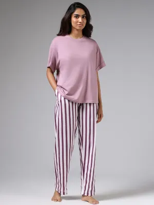 Wunderlove Dark Purple Striped Pyjamas