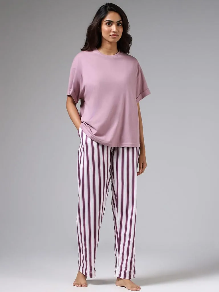 Wunderlove Dark Purple Striped Pyjamas