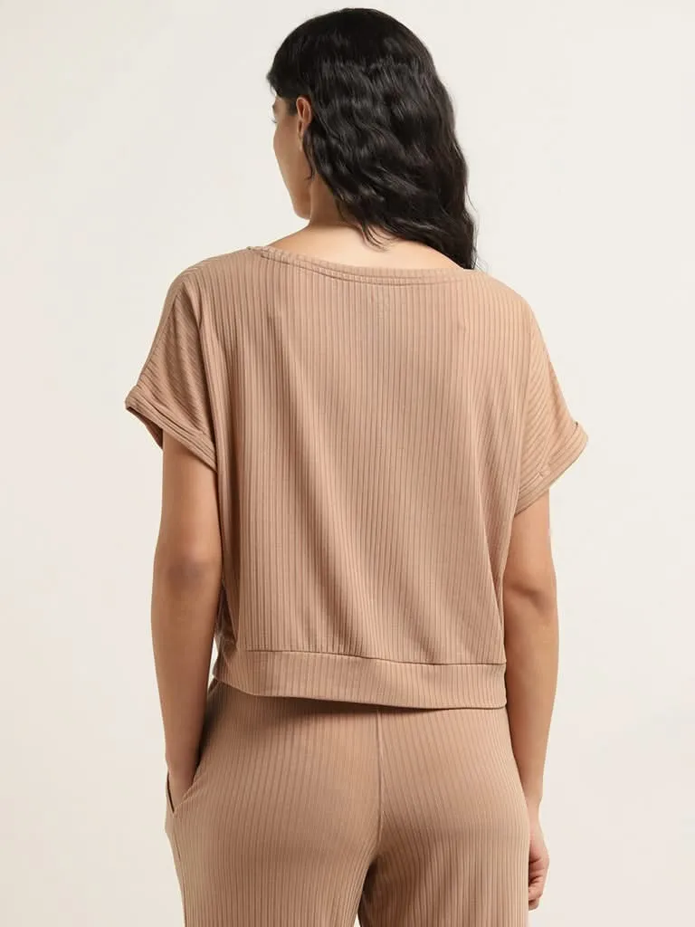 Wunderlove Light Taupe Ribbed Top